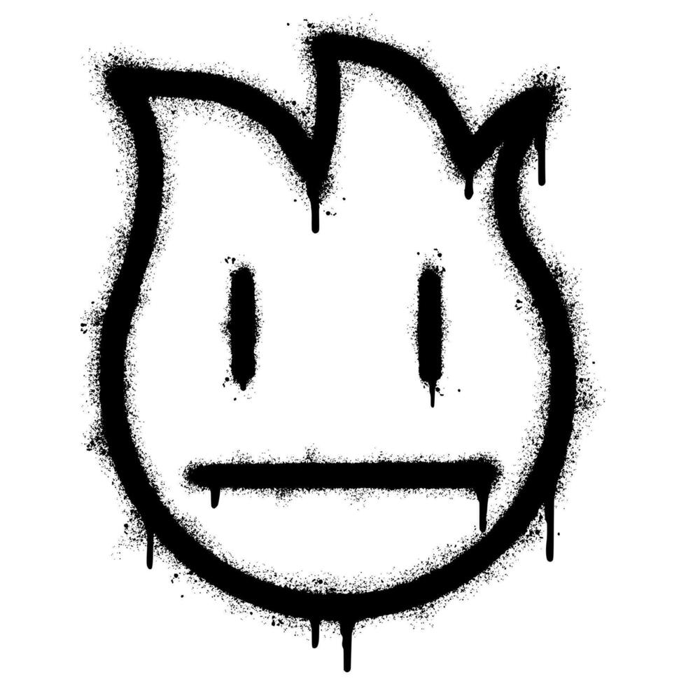 Graffiti Emoticon neutral Gesicht isoliert mit ein Weiß Hintergrund. Graffiti Feuer Emoji mit Über sprühen im schwarz Über Weiß. vektor