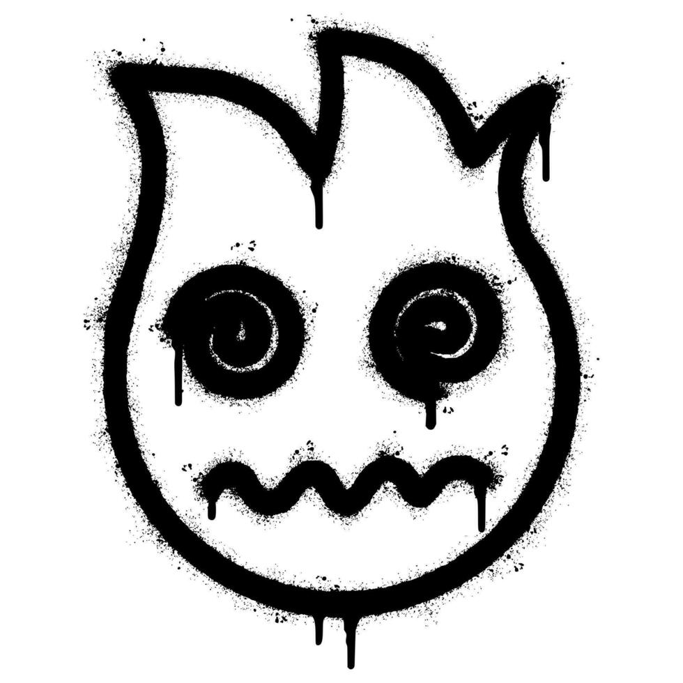 Graffiti Emoticon unheimlich krank Gesicht isoliert mit ein Weiß Hintergrund. Graffiti Feuer Emoji mit Über sprühen im schwarz Über Weiß. vektor