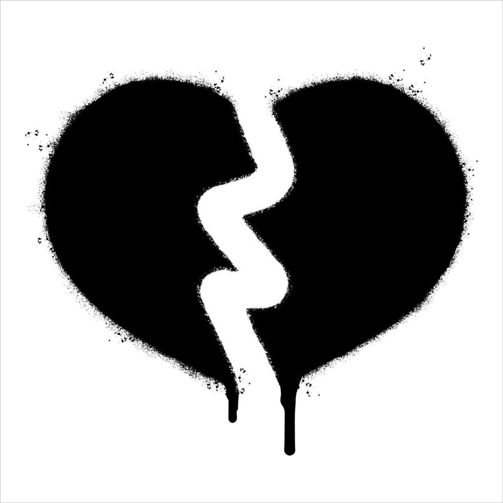 sprühen gemalt Graffiti gebrochen Herz Symbol Wort gesprüht isoliert mit ein Weiß Hintergrund. Graffiti Liebe brechen Symbol mit Über sprühen im schwarz Über Weiß. vektor