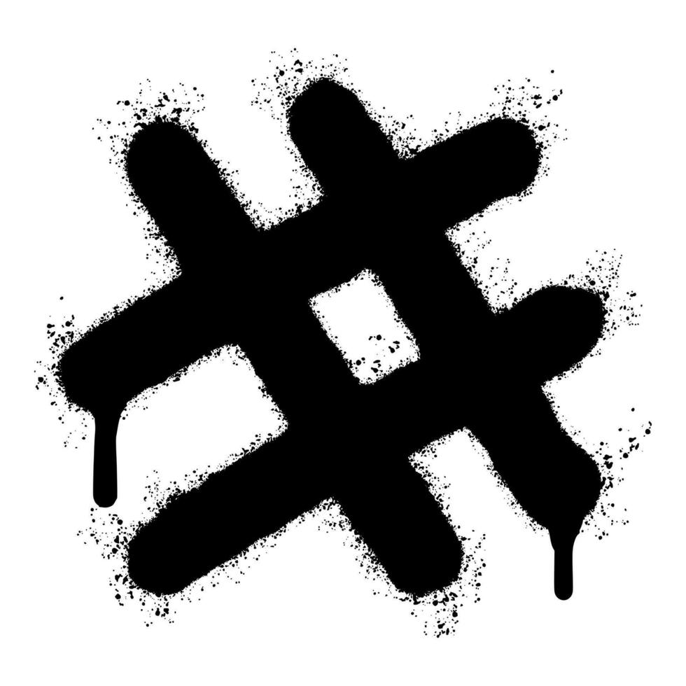 spray målad graffiti hashtag ikon sprutas isolerat med en vit bakgrund. vektor