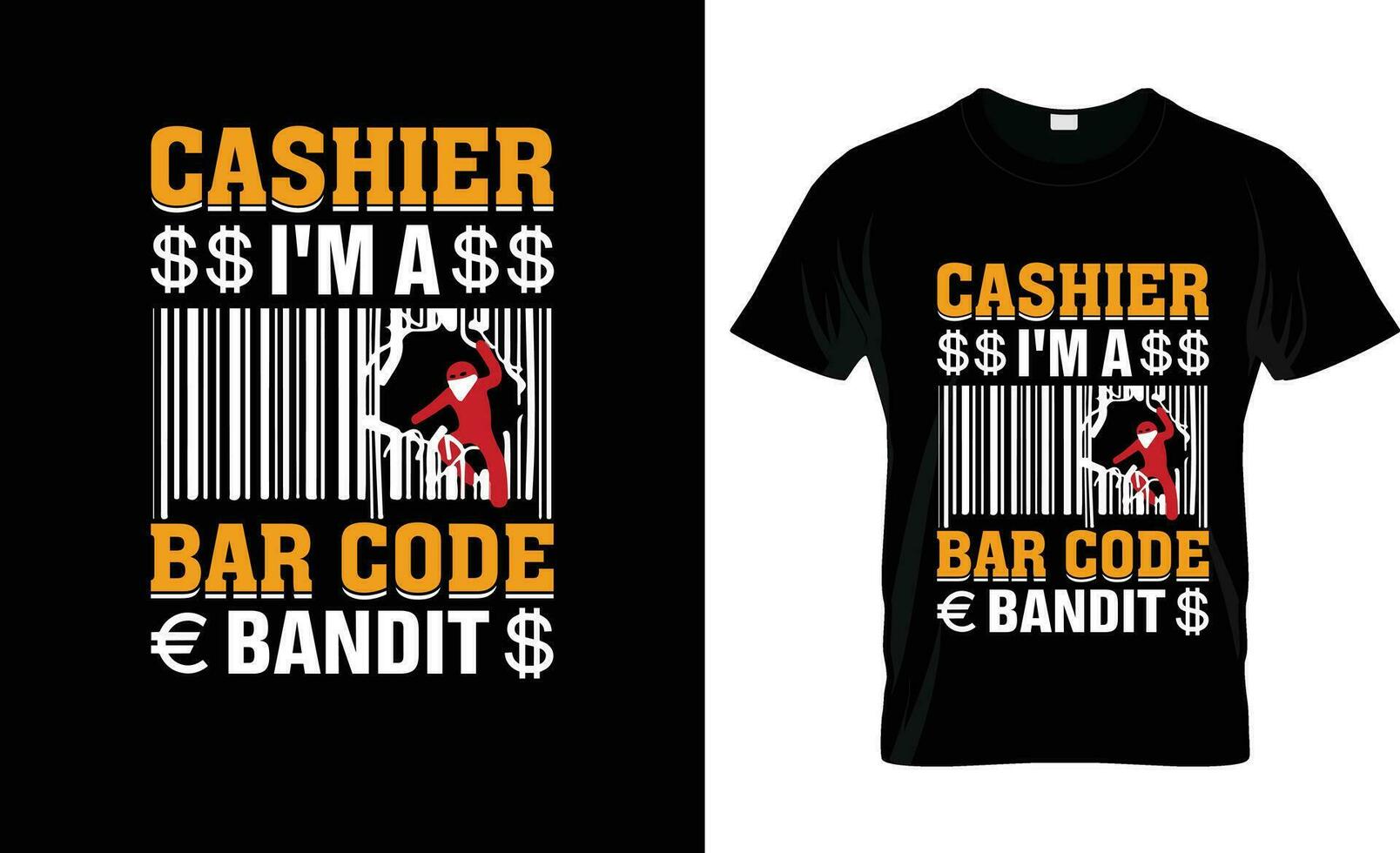 Kassierer Ich bin ein Bar Code Bandit bunt Grafik T-Shirt, T-Shirt drucken Attrappe, Lehrmodell, Simulation vektor
