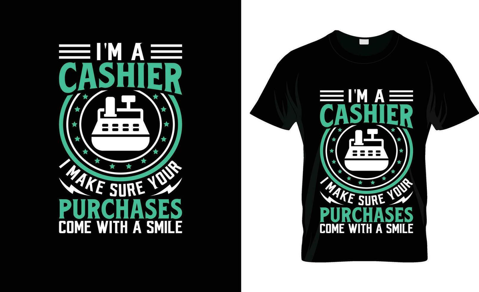 Ich bin ein Kassierer ich machen sicher Ihre Einkäufe bunt Grafik T-Shirt, T-Shirt drucken Attrappe, Lehrmodell, Simulation vektor