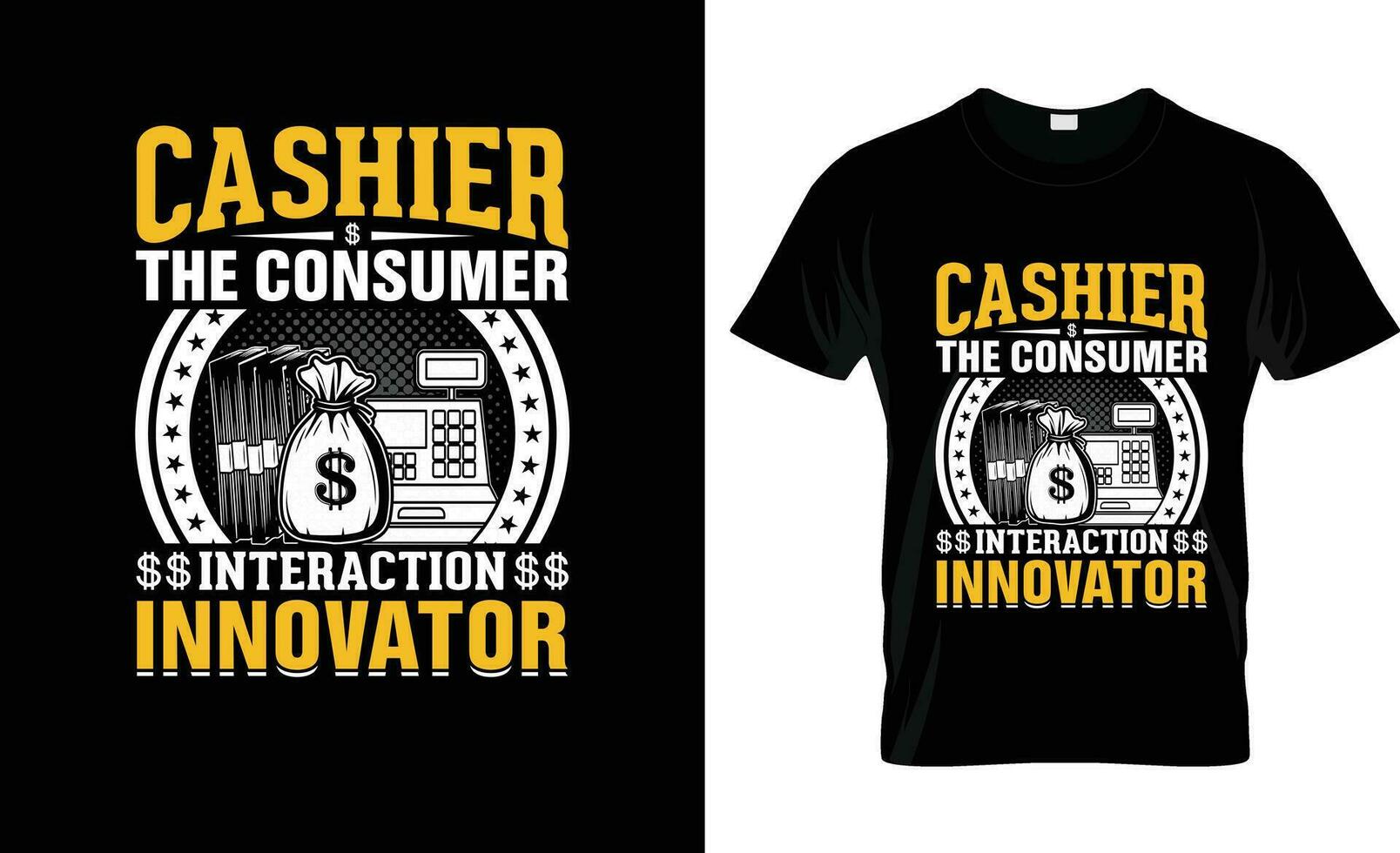 Kassierer das Verbraucher Interaktion Innovator bunt Grafik T-Shirt, T-Shirt drucken Attrappe, Lehrmodell, Simulation vektor