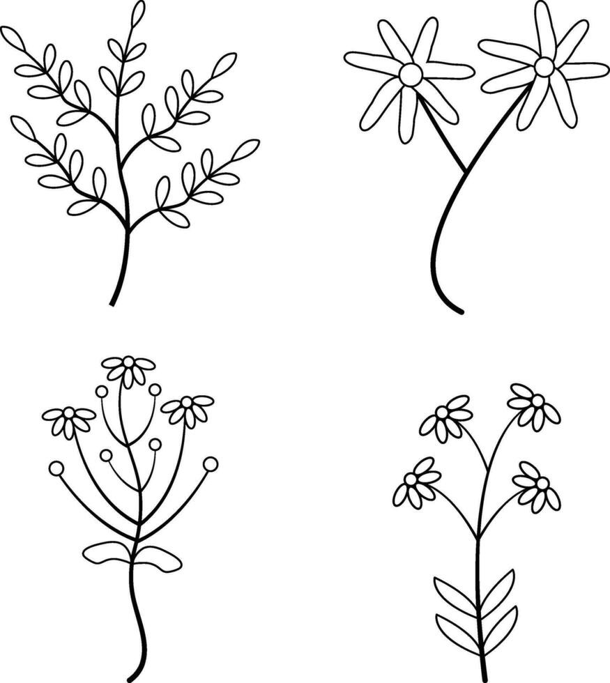 botanisk linje konst form. vektor illustration uppsättning.