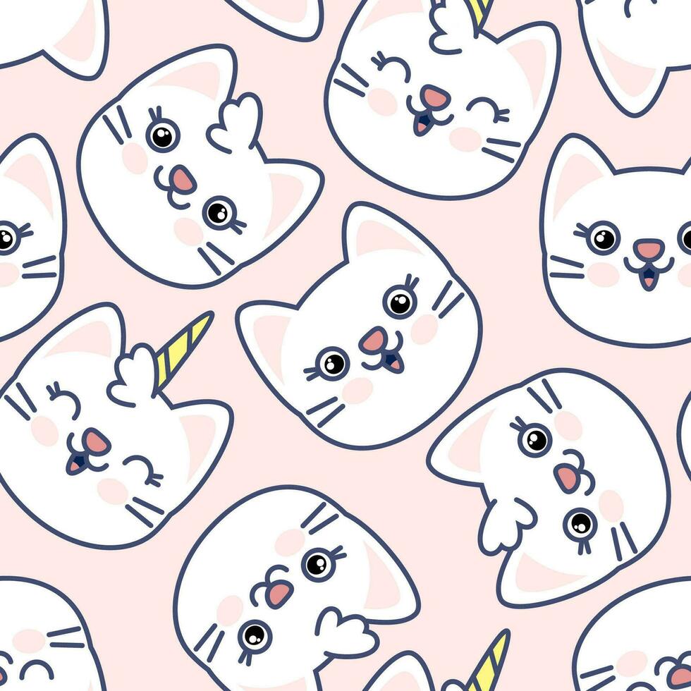 süß kawaii Katze Gesichter auf ein Rosa Hintergrund im ein nahtlos Muster vektor