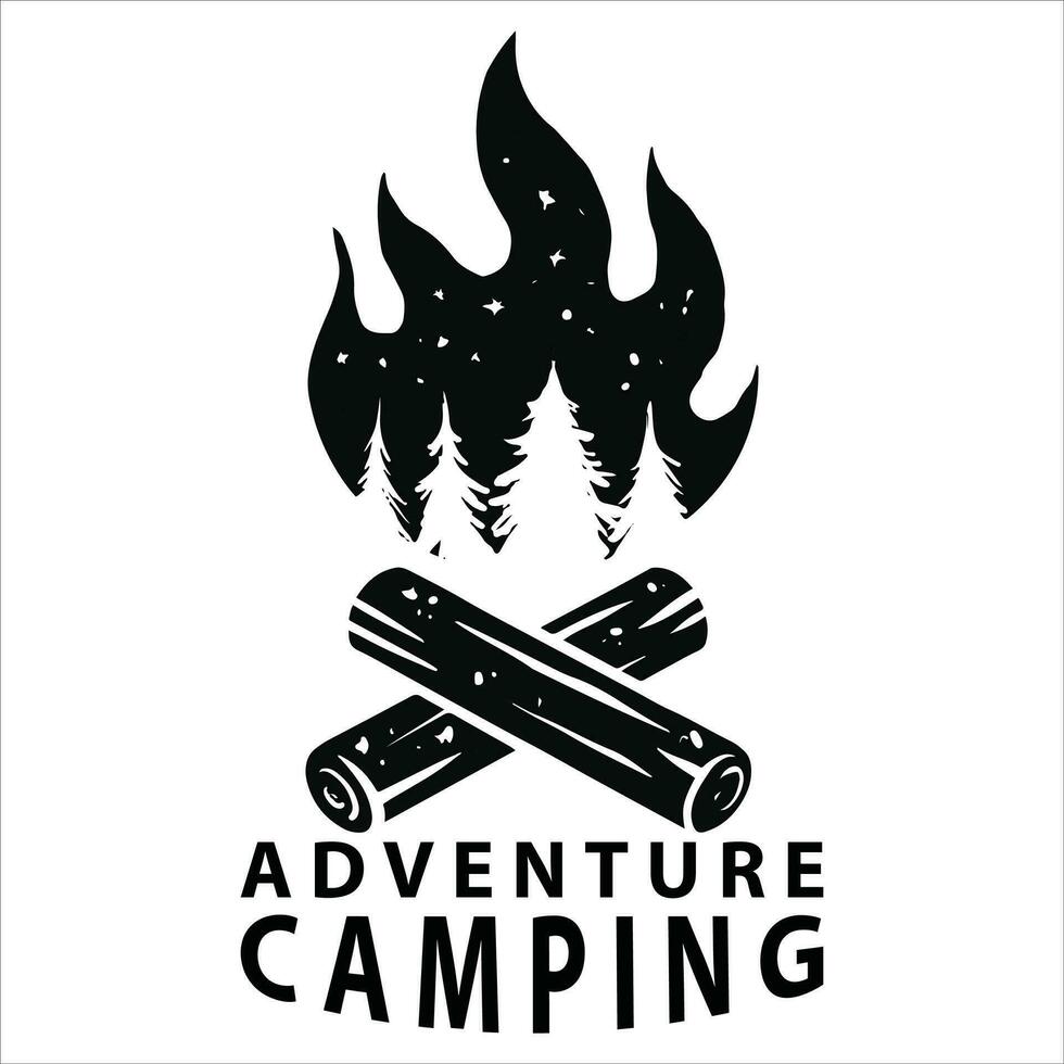 årgång camping och utomhus- äventyr emblem, logotyper, lägereldar och märken. camping tält i de skog eller berg. vektor