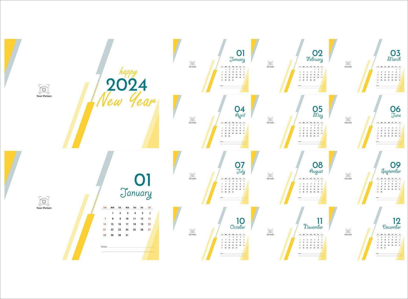 Kalender 2024 Woche Start Sonntag korporativ Design Vorlage Vektor. Mauer Kalender 2024. vektor