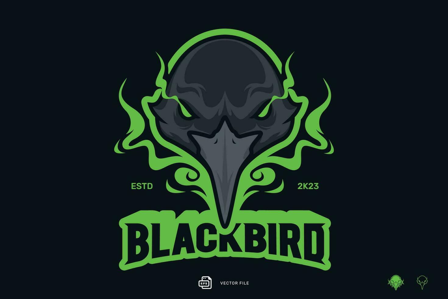 Vektor schwarz Vogel Mystiker Krähe Maskottchen Logo Spiel zum Sport und Esport Mannschaft Illustration