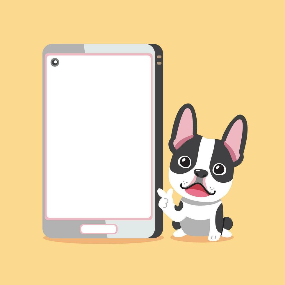 Karikatur Charakter ein Boston Terrier Hund und Smartphone vektor