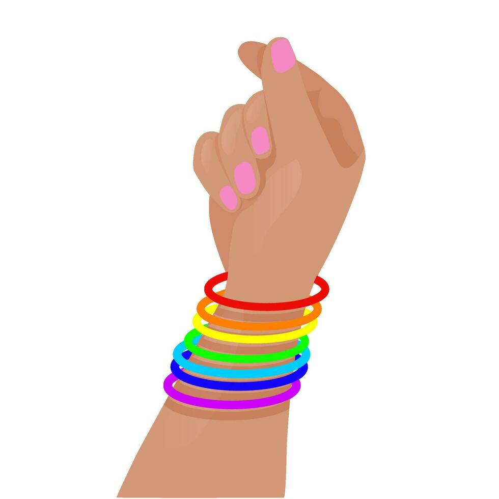 mini finger hjärta tecken med armband i HBTQ i Färg. regnbåge tycka om en symbol av HBTQ stolthet gemenskap. vektor illustration