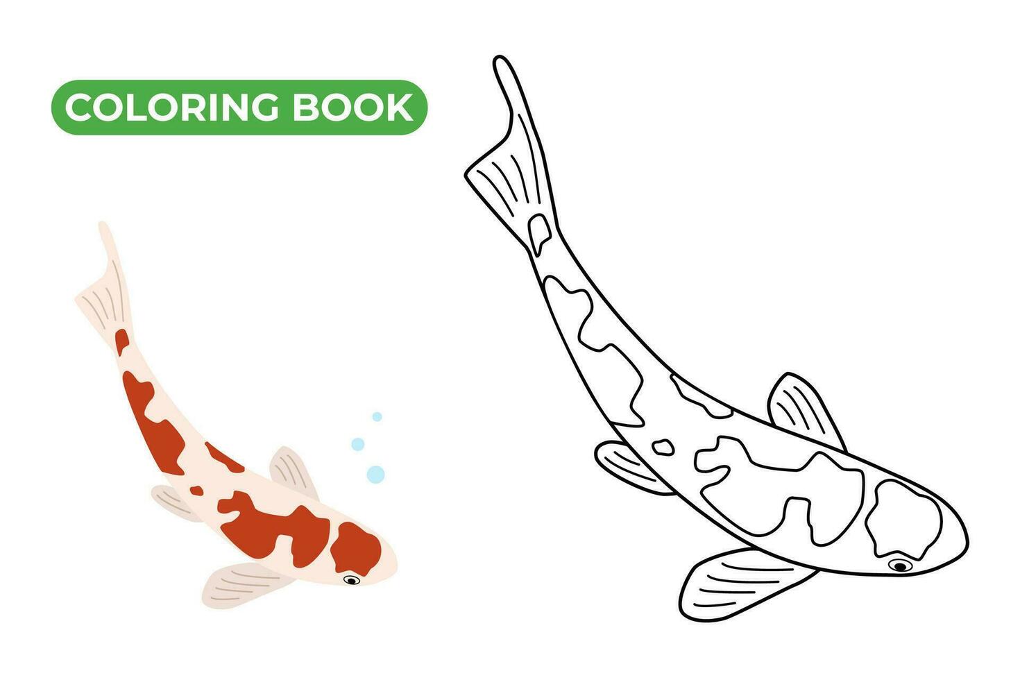 koi karp färg bok. linjär vektor illustration. kontur teckning av fick syn på japansk fisk. hand dragen skiss klotter stil.