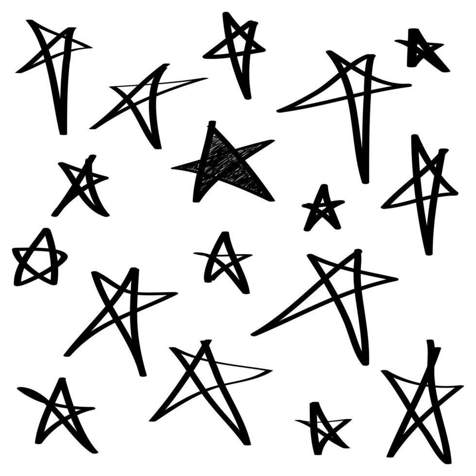 klotter uppsättning av vektor stjärnor ikon. hand dragen stjärnor på uppsättning. isolerat på vit bakgrund. vektor illustration