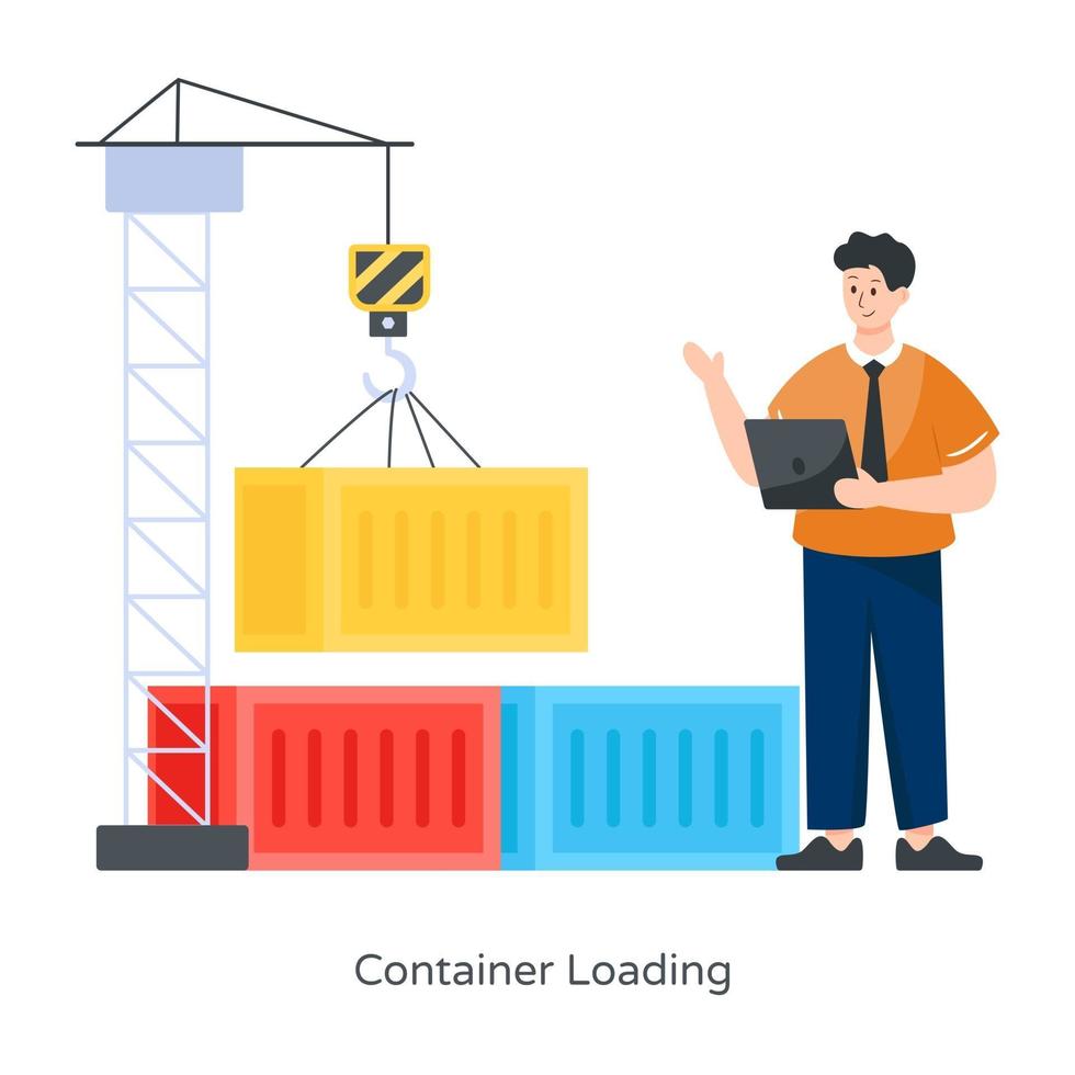 containerladdning med kran vektor