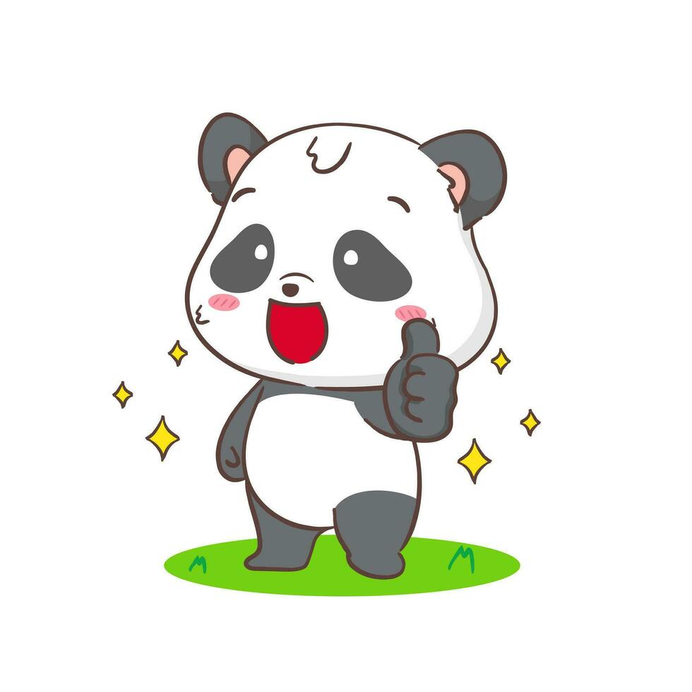 süß Panda mit Daumen oben Karikatur Charakter. kawaii bezaubernd Tier Konzept Design. isoliert Weiß Hintergrund. Vektor Kunst Illustration