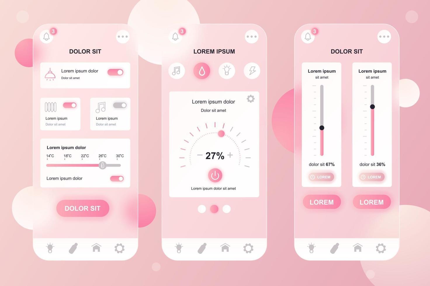 smart home glassmorphic element kit för mobilapp vektor