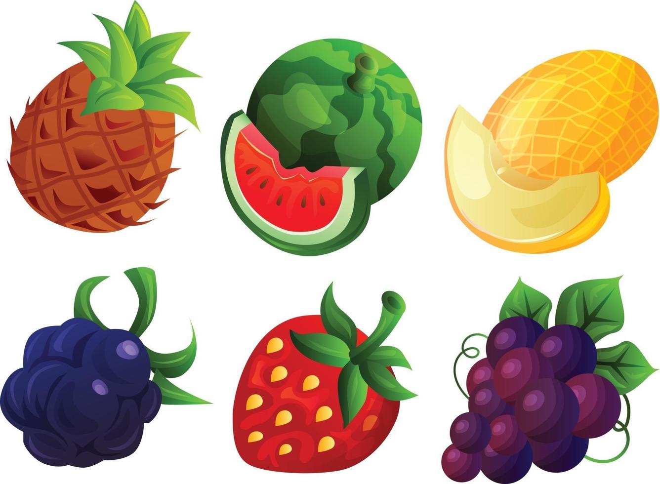 olika söta frukt spel ikonuppsättning vektor