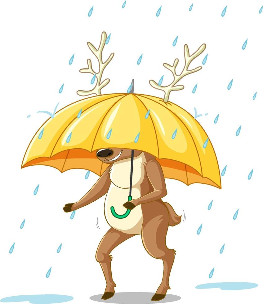 Rentiere trägt einen Regenschirm isoliert auf weißem Hintergrund vektor