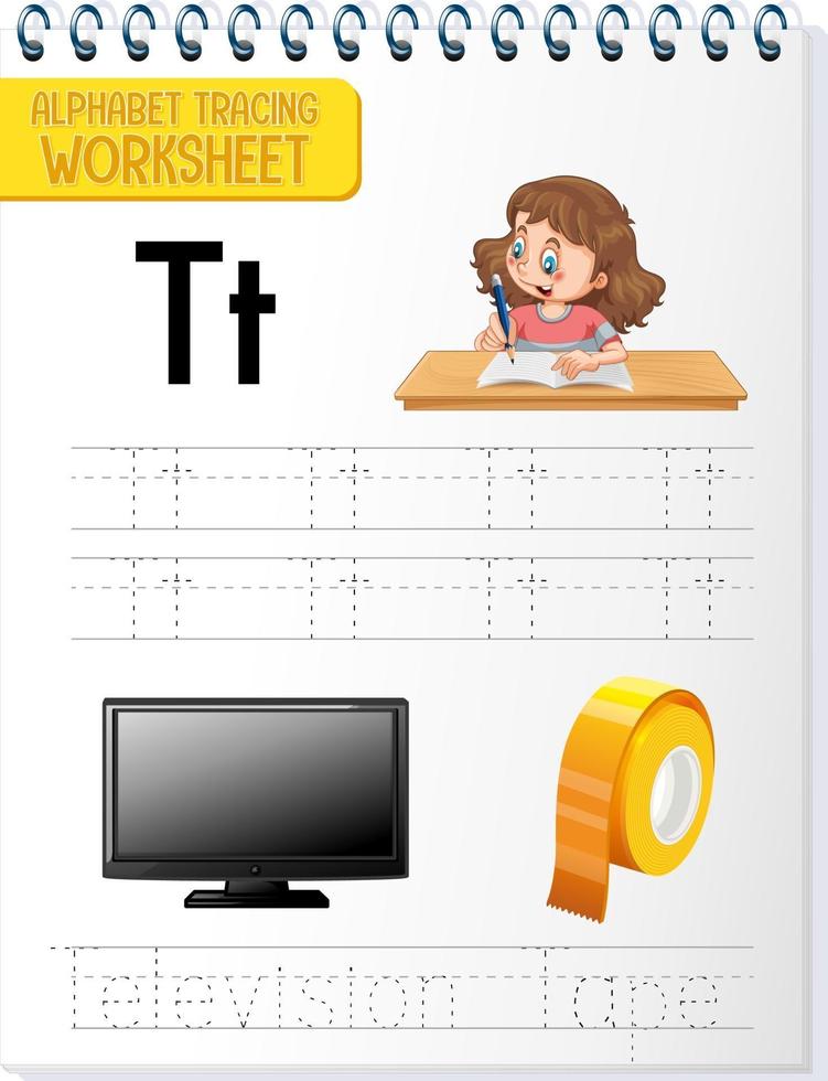 alfabetet spårning kalkylblad med bokstaven t och t vektor
