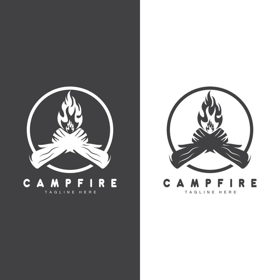 Lagerfeuer Logo, Holz Verbrennung und Feuer Design, Camping Abenteuer Jahrgang vektor