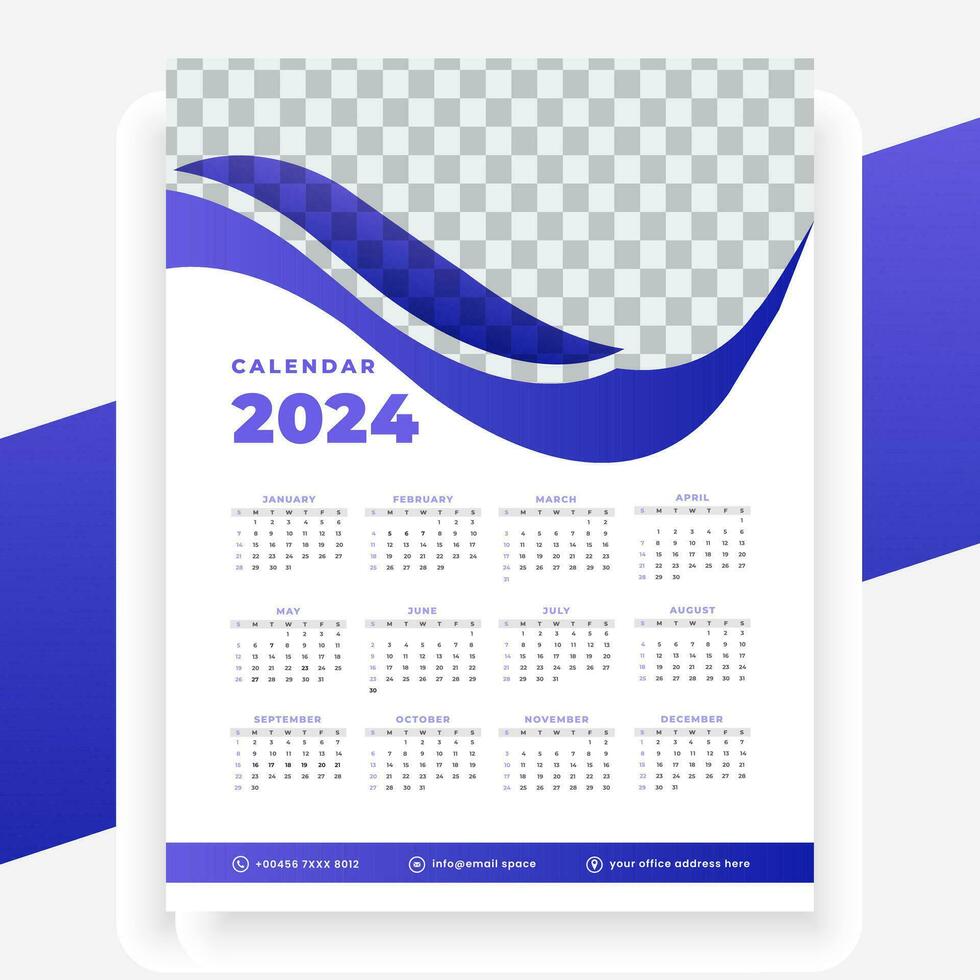 vektor modern stil ny år 2024 kalender mall