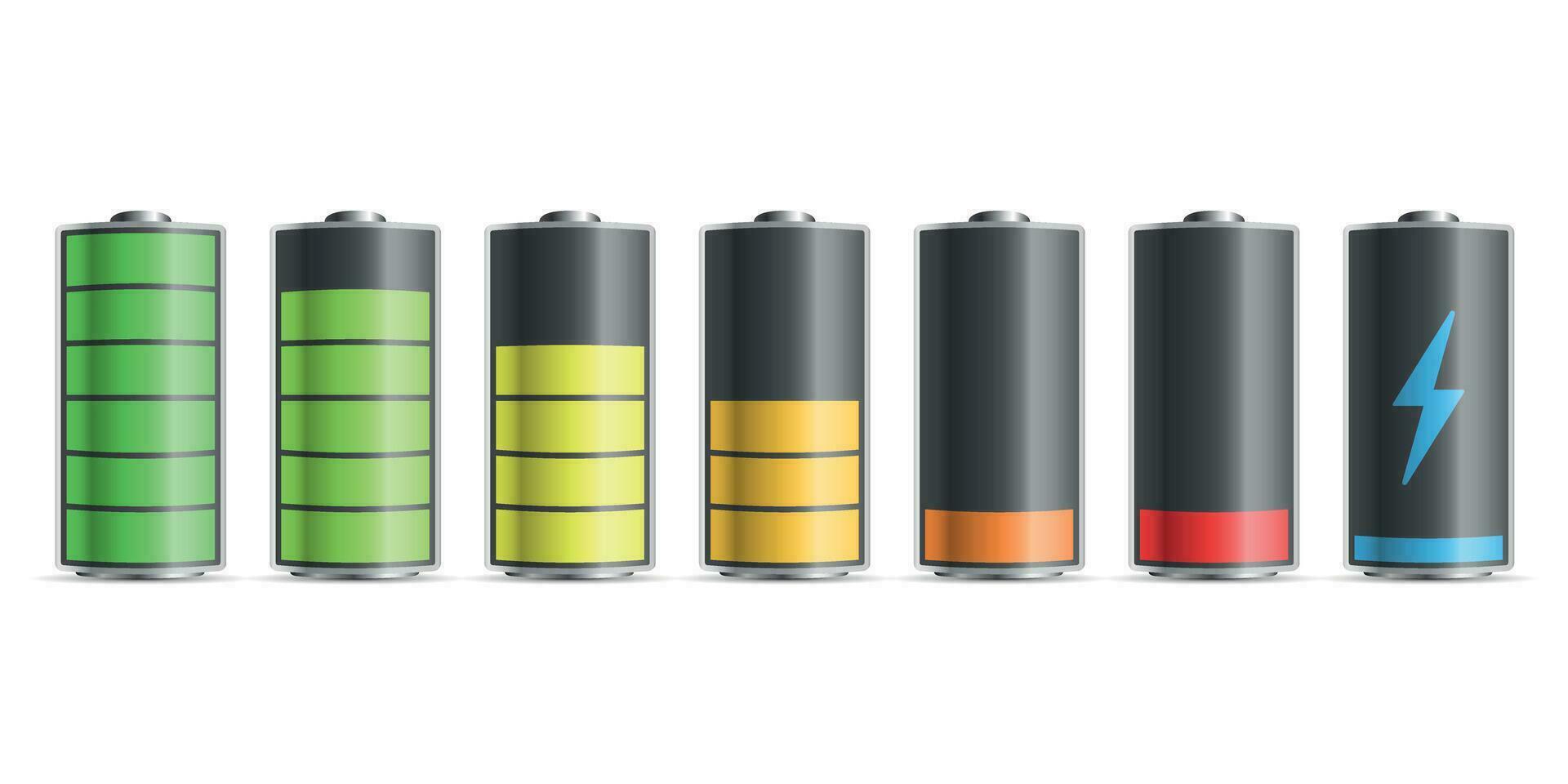 realistisch alkalisch Batterie einstellen Symbol im eben Stil. anders Größe Akkumulator Vektor Illustration auf isoliert Hintergrund. Akkumulator aufladen Zeichen Geschäft Konzept.