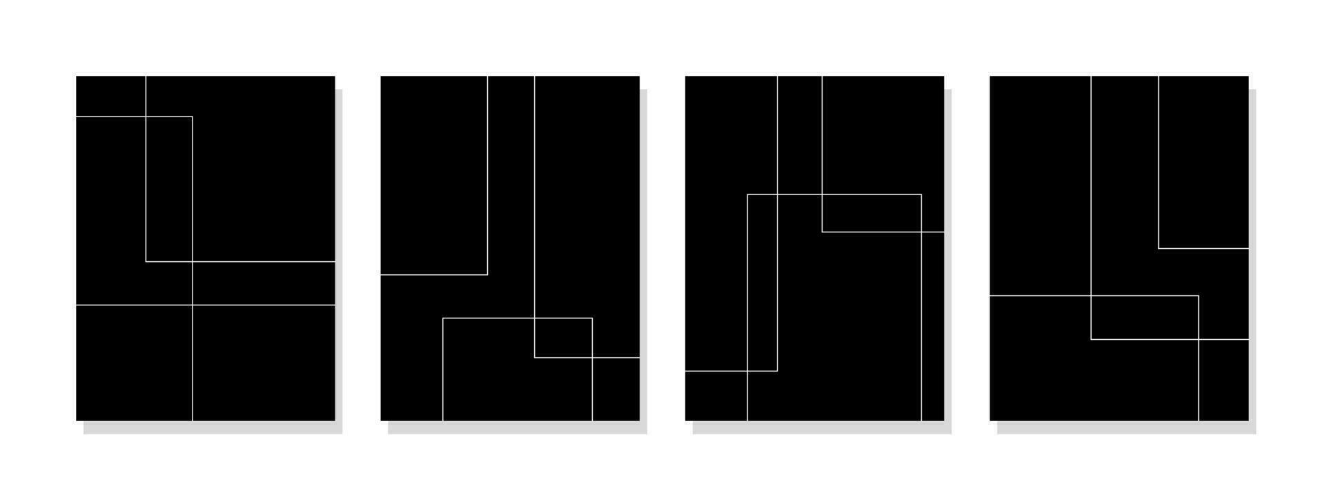 minimalistisk vägg konst med vit fyrkant översikt former på en mörk bakgrund. modern svart och vit geometrisk tryckbar för de levande rum. vektor