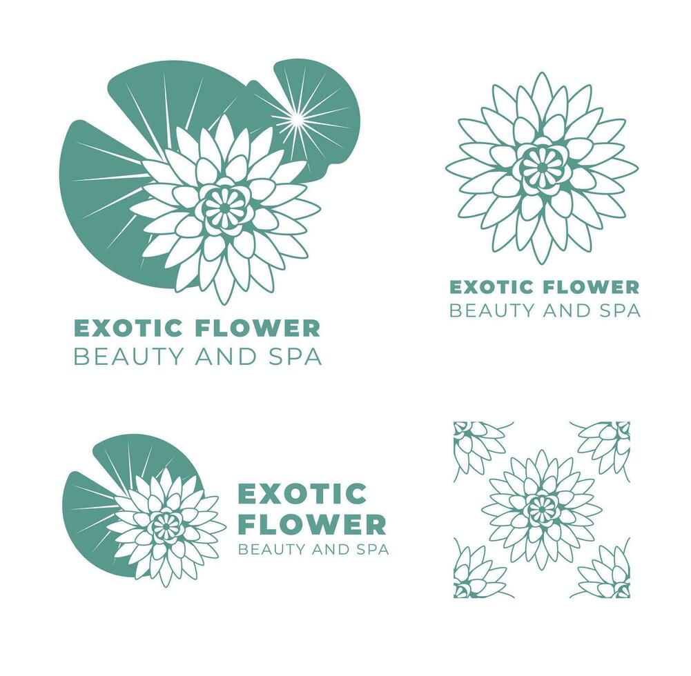 lotus blommig logotyp design för boutique, skönhet, spa salong, silhuett av kvinna emblem. annorlunda varianter av de logotyp. årgång konst nouveau stil. vektor platt illustration