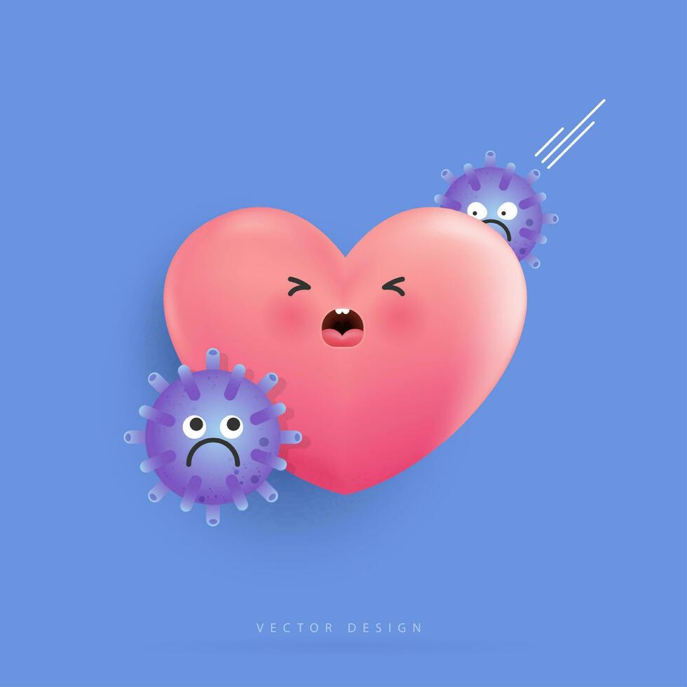 tecknad serie hjärta är sjuk. de negativ effekt av virus, bakterier och bakterie på de mänsklig hjärta för medicinsk. vektor design.