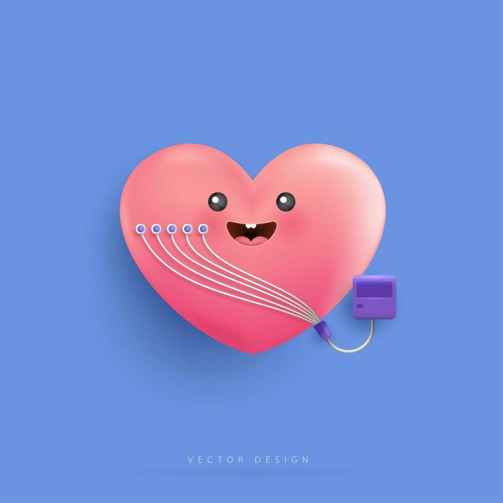 Karikatur Herz Charakter und medizinisch mit Herz Monitor oder Holter Monitor zum Gesundheit Pflege, Krankenhaus. Impuls Herzschlag. das Gerät überwacht. Blutung von das Herz und können verhindern ein Herz Attacke. Vektor. vektor