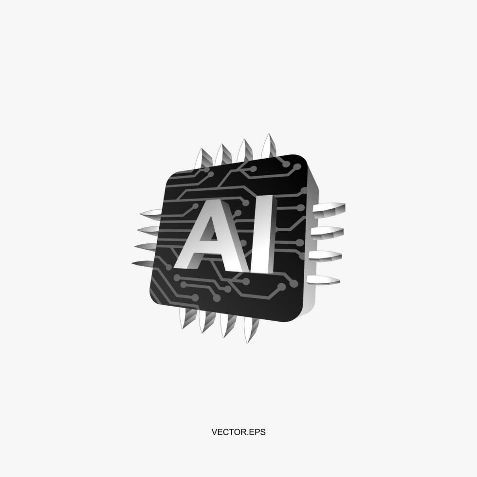 en svart och vit bild av ett elektronisk chip med de ord ai på Det, logotyp ai processor vektor