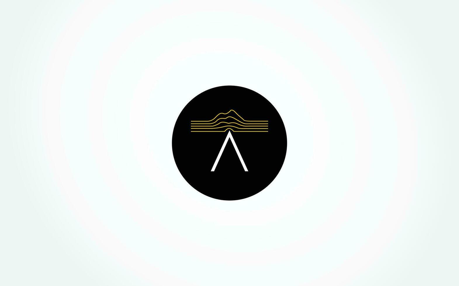 en svart och vit logotyp med en gul korsa, första brev en logotyp med berg illustrationer vektor