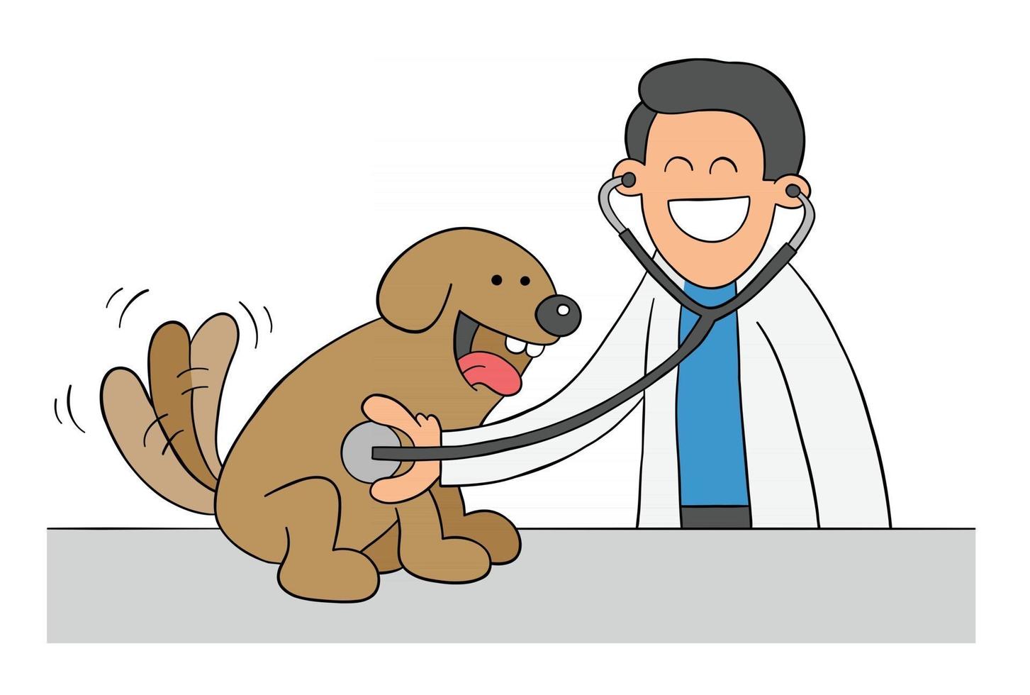 tecknad veterinär undersöker hund med stetoskop vektorillustration vektor
