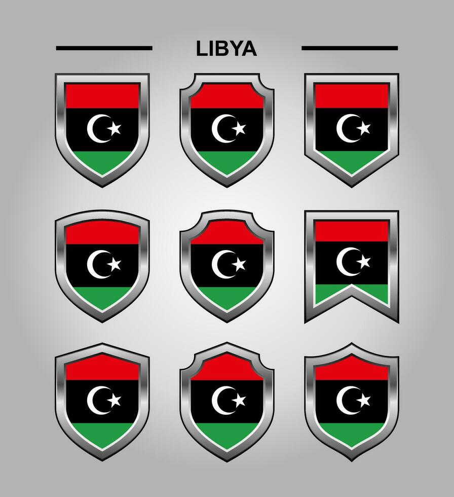 Libyen National Embleme Flagge und Luxus Schild vektor