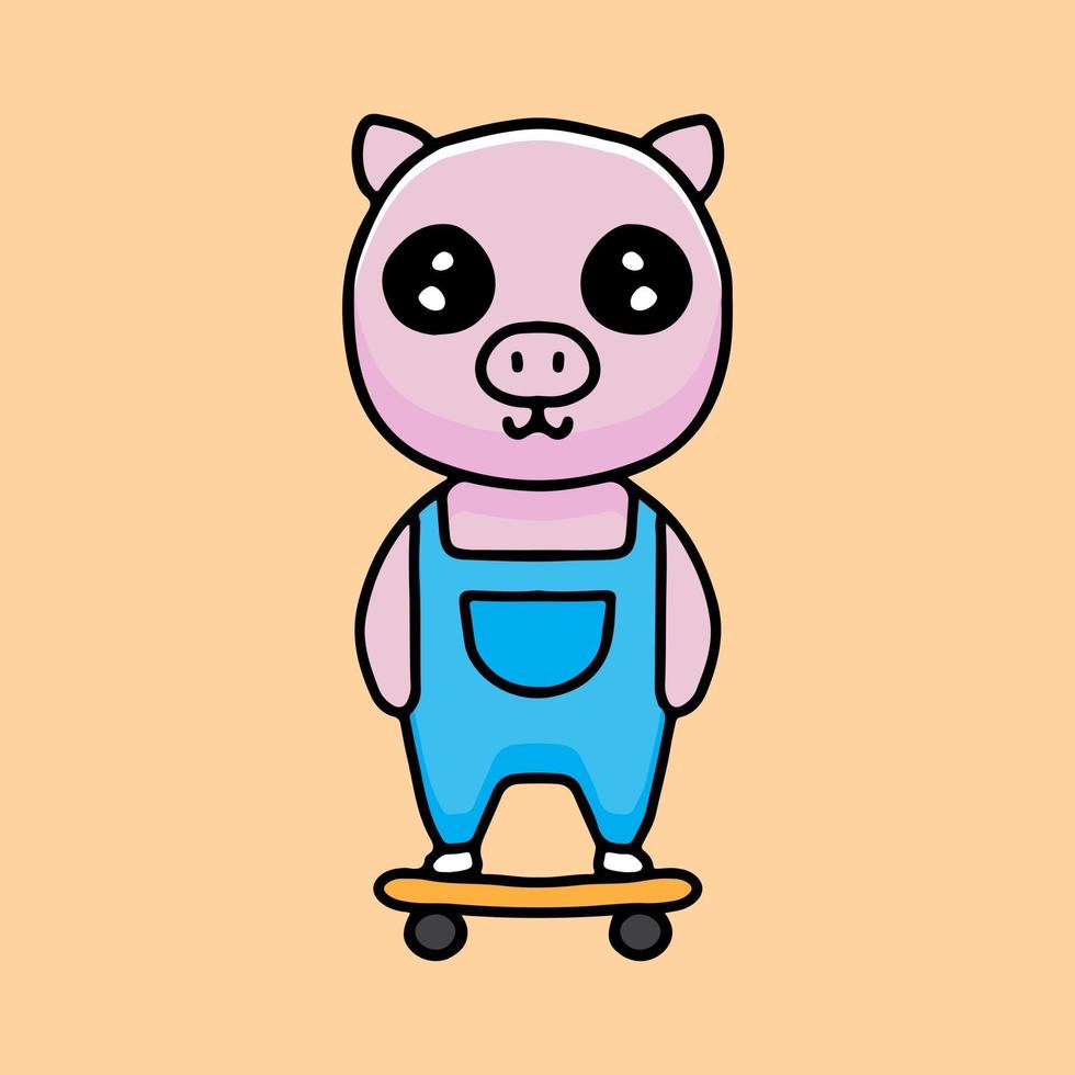 kawaii gris tecknad spelar skateboard. designillustration för klistermärke och kläder vektor