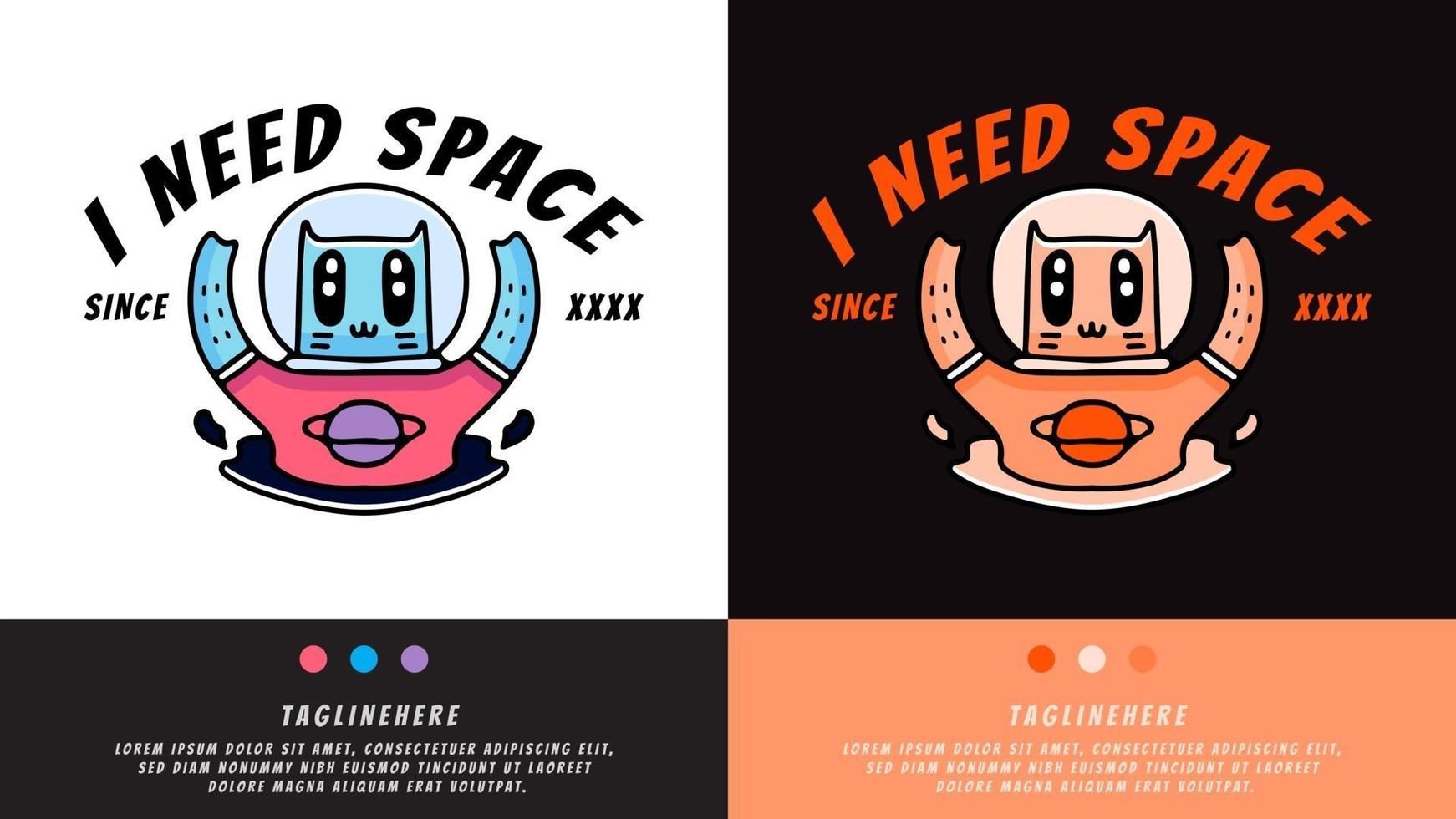 Astronautenkatze im Hype-Stil. Illustration für T-Shirts, Poster, Logos, Aufkleber oder Bekleidungsartikel. vektor