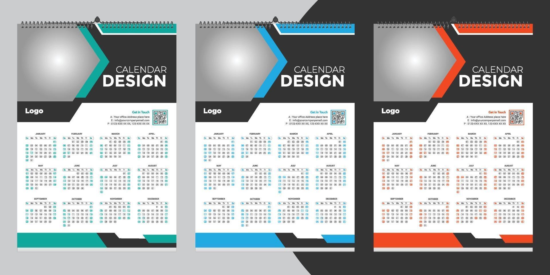 Einzelner Wandkalender 2022 Vorlagendesign mit Vektor. Planer-Tagebuch mit Platz für Foto. vektor