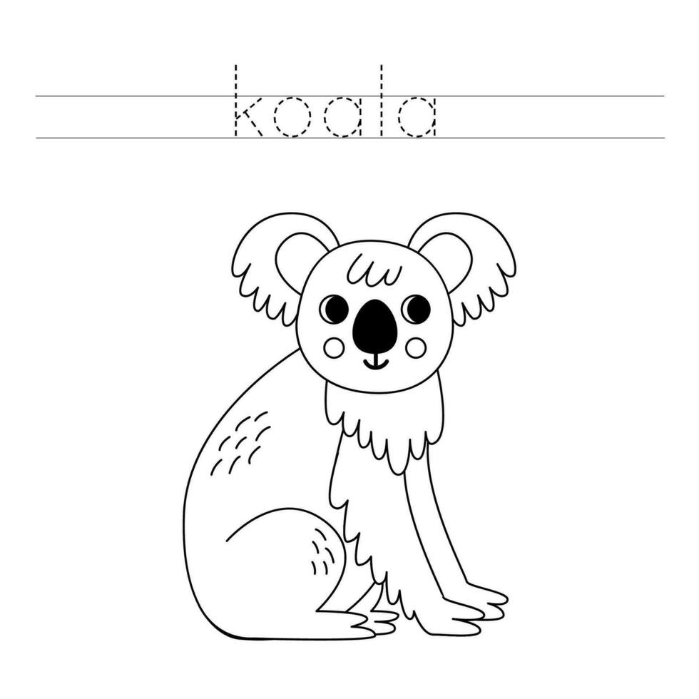 spår de brev och Färg tecknad serie koala. handstil öva för ungar. vektor