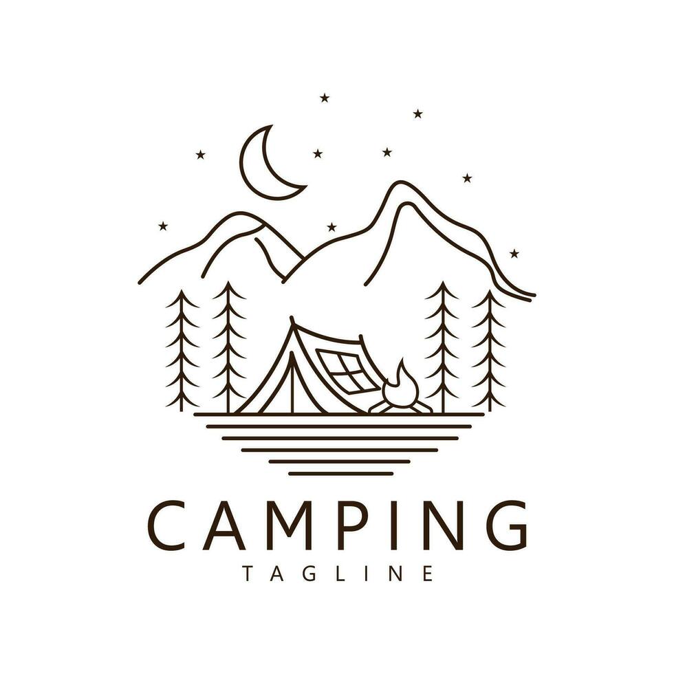 Kiefer Bäume und Camping Zelt texturiert Logo Design vektor