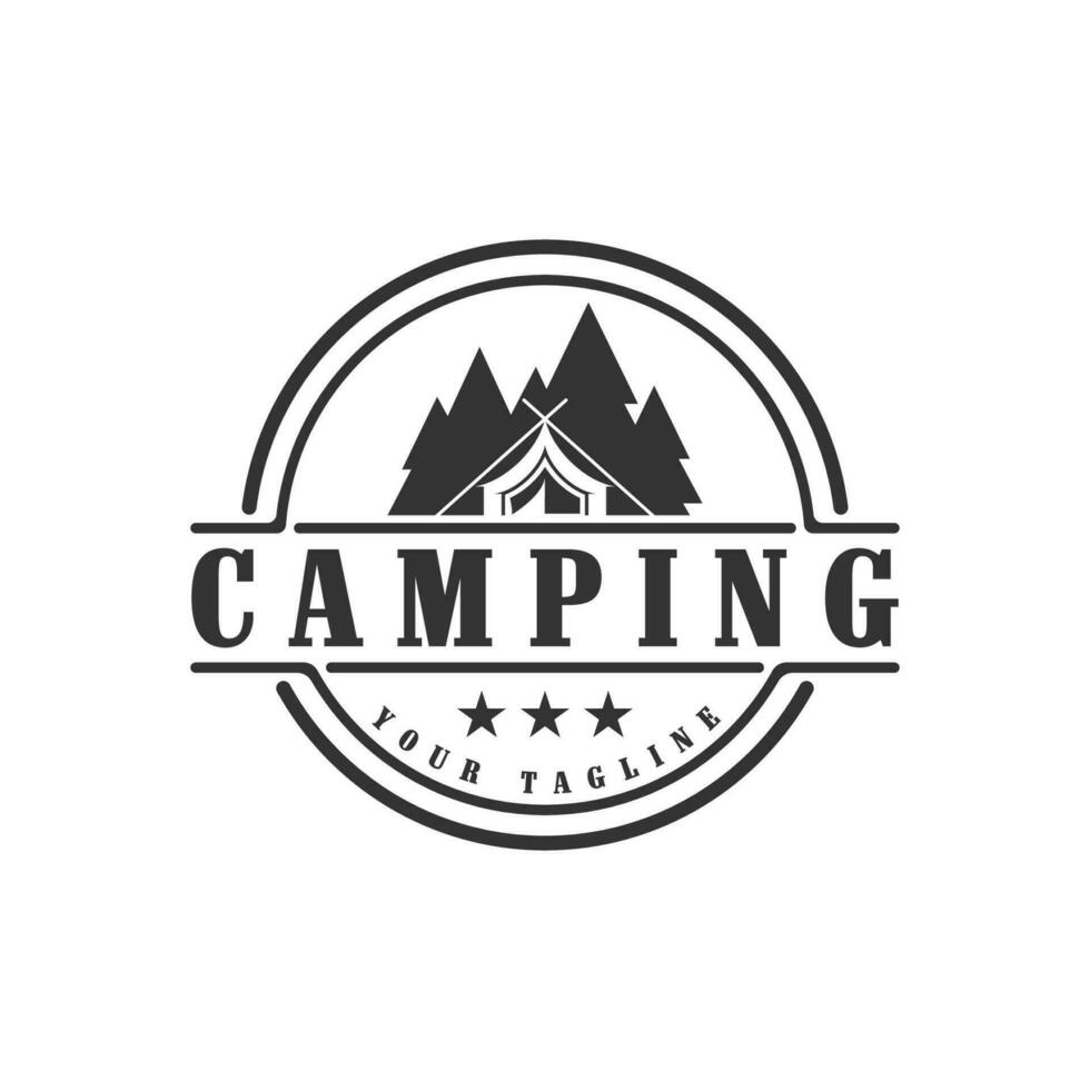 Kiefer Bäume und Camping Zelt texturiert Logo Design vektor