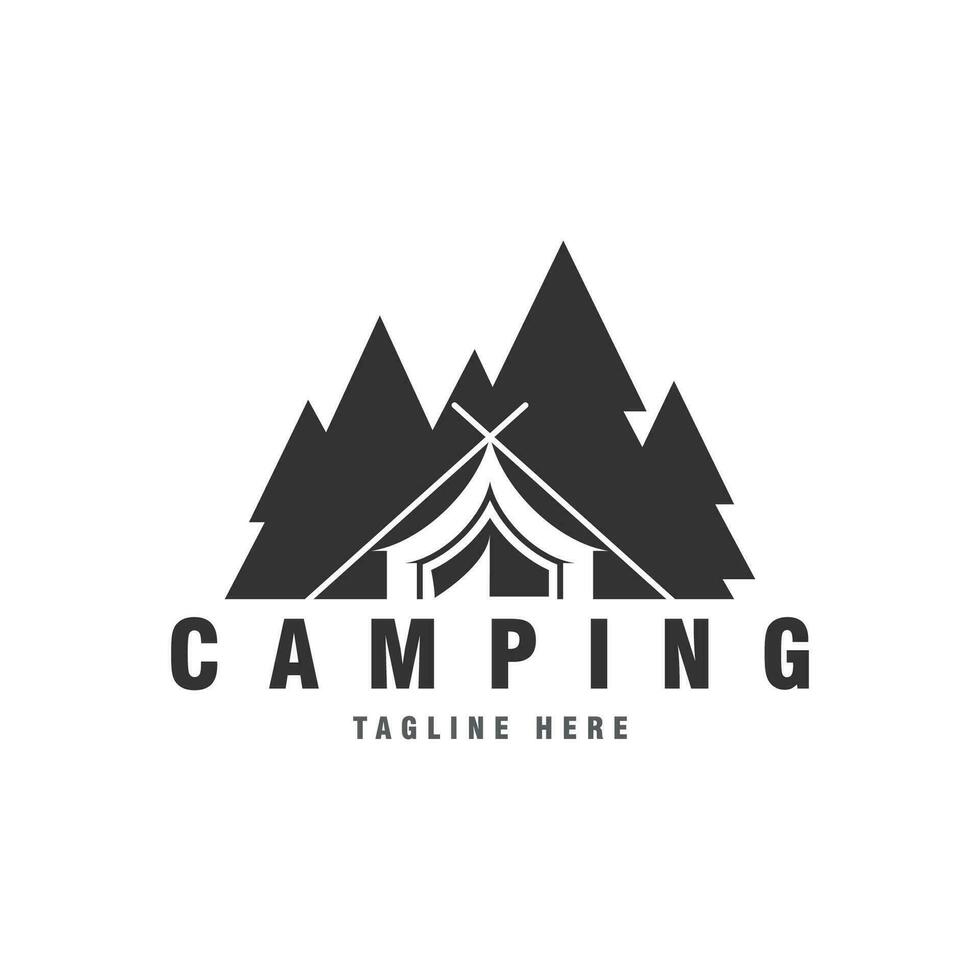 Kiefer Bäume und Camping Zelt texturiert Logo Design vektor