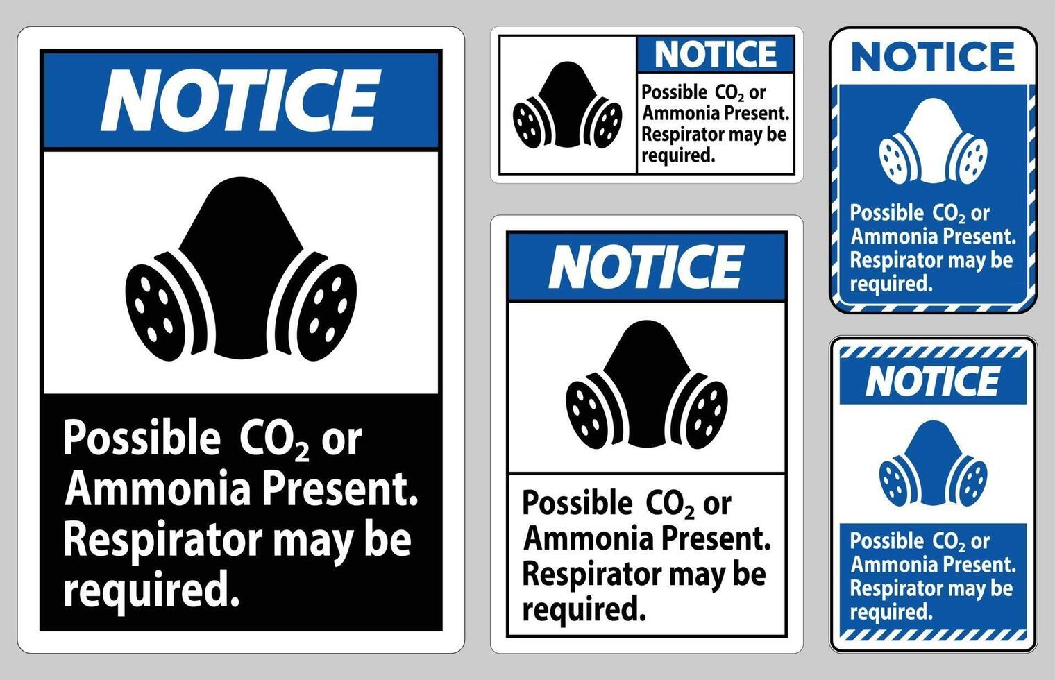 Hinweis PSA-Schild möglich CO2 oder Ammoniak vorhanden, Atemschutz kann erforderlich sein vektor