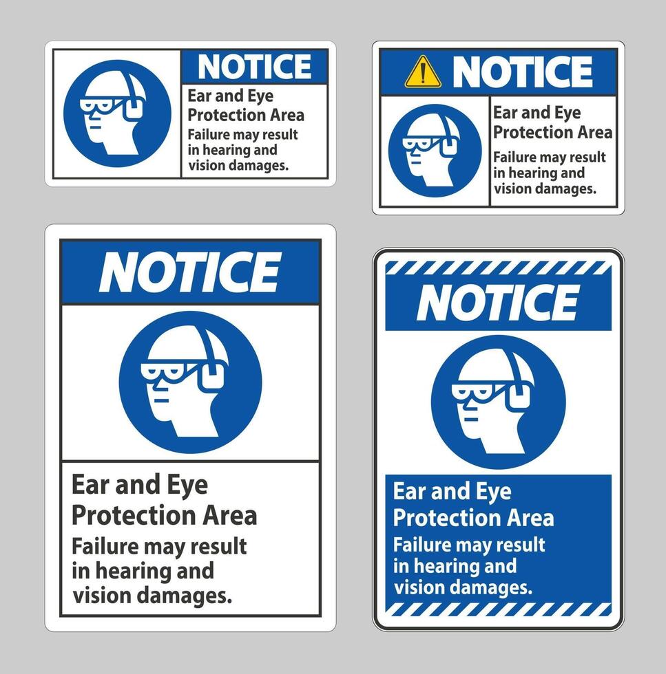 Hinweisschild Ohr- und Augenschutzbereich, Ausfall kann zu Gehör- und Sehschäden führen vektor
