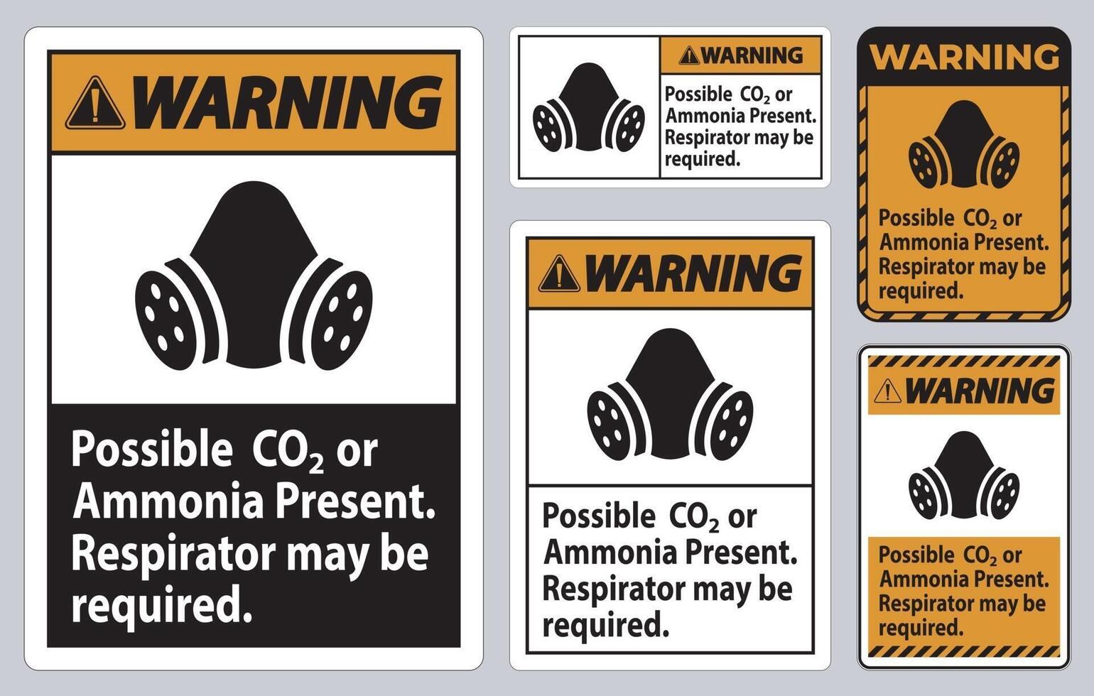Warnhinweis PSA-Zeichen möglich CO2 oder Ammoniak vorhanden, Atemschutzgerät kann erforderlich sein vektor