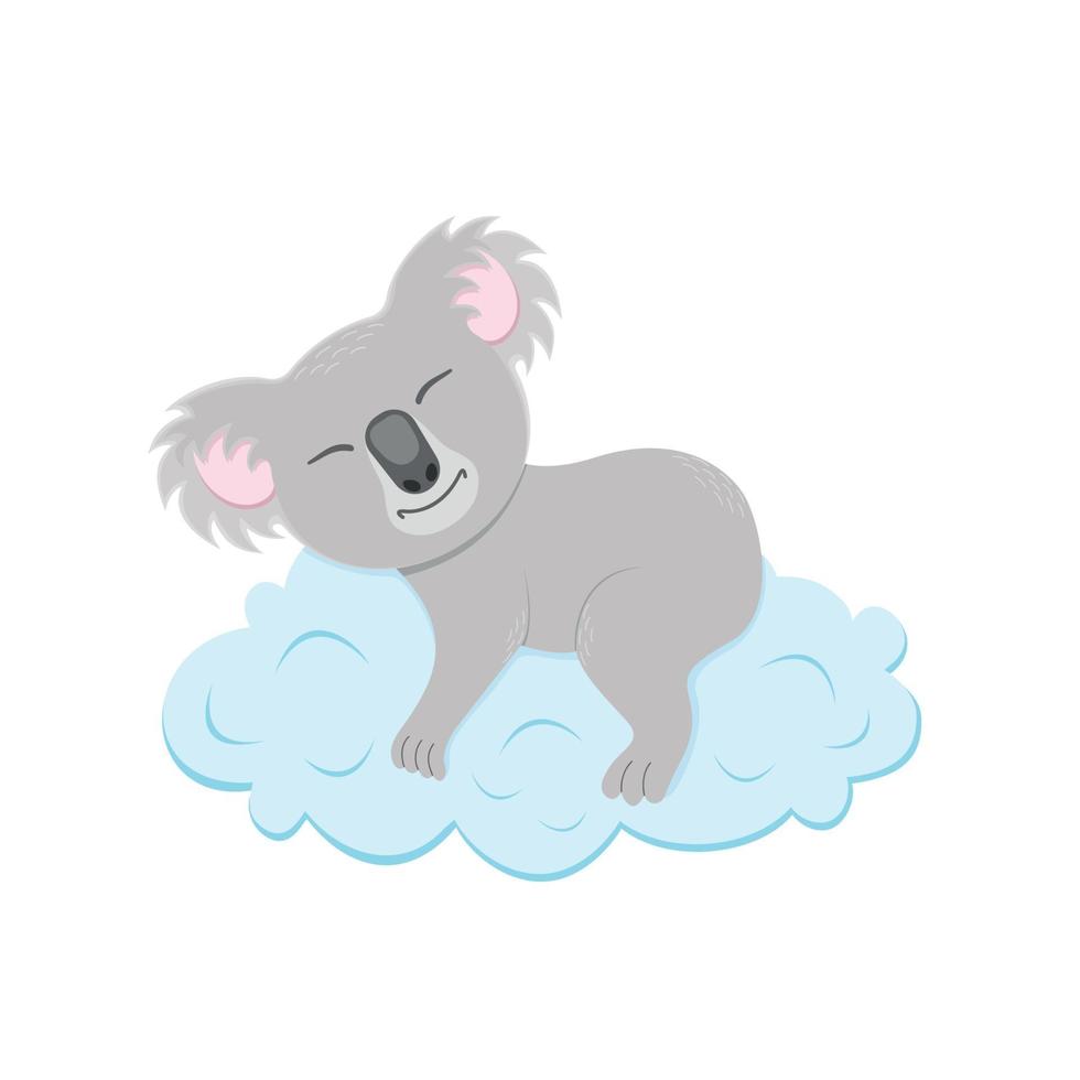 süßer Koala, der auf Wolke schläft. australischer Bärencharakter im kindlichen Stil für Gruß- oder Einladungskarten, Kinderzimmer oder Babyparty-Design vektor
