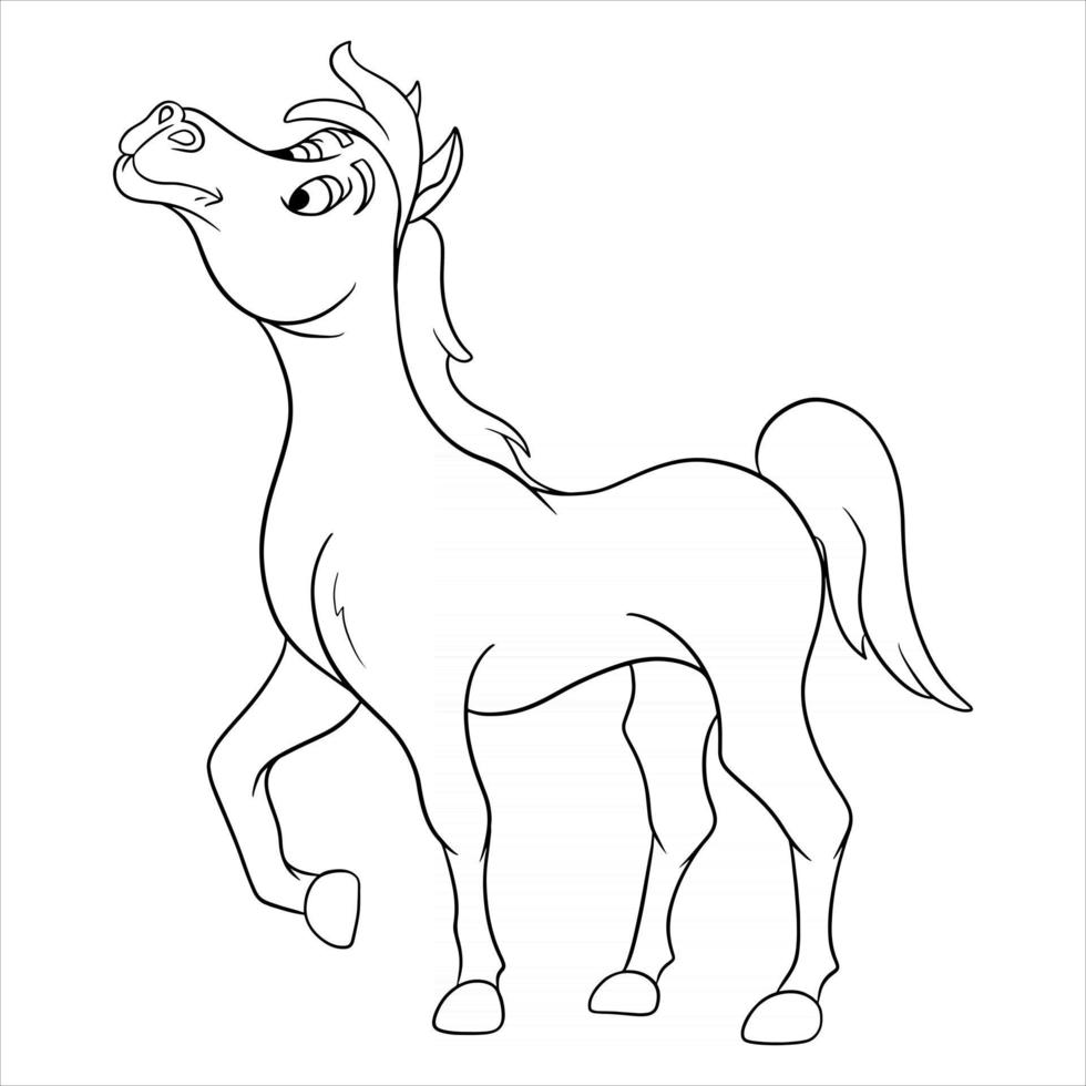 djur karaktär rolig häst i linje stil målarbok vektor