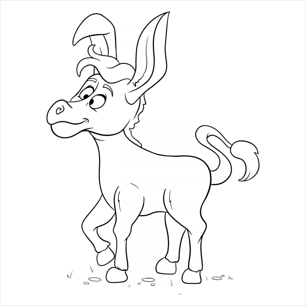 Tiercharakter lustiger Esel im Linienstil Malbuch vektor