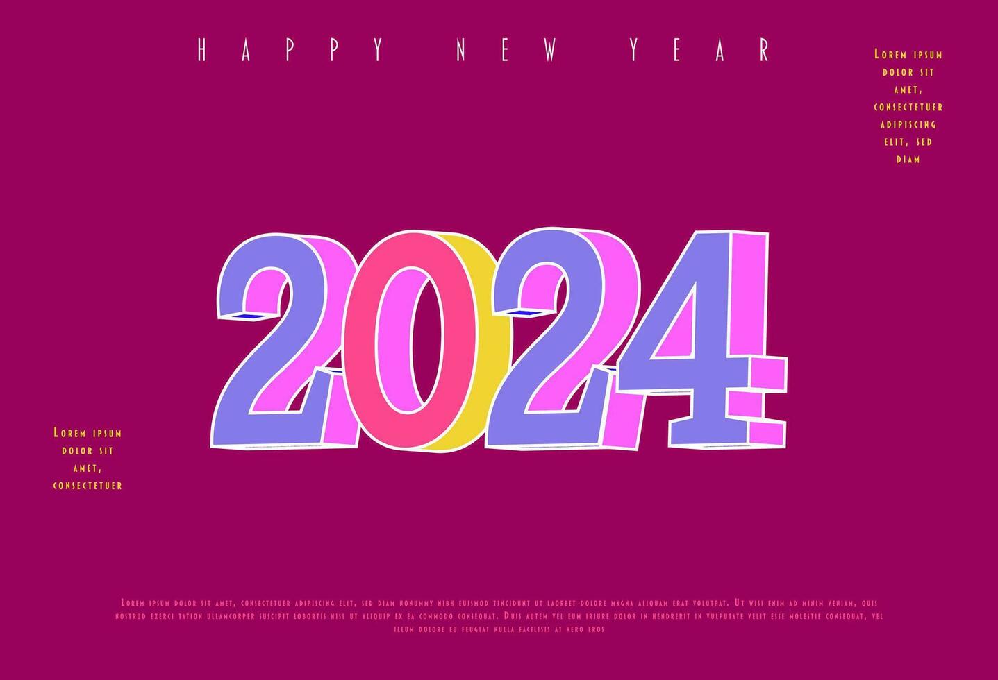 2024 Lycklig ny år. mall med färgrik brev logotyp för kalender, affisch, flygblad, baner. vektor