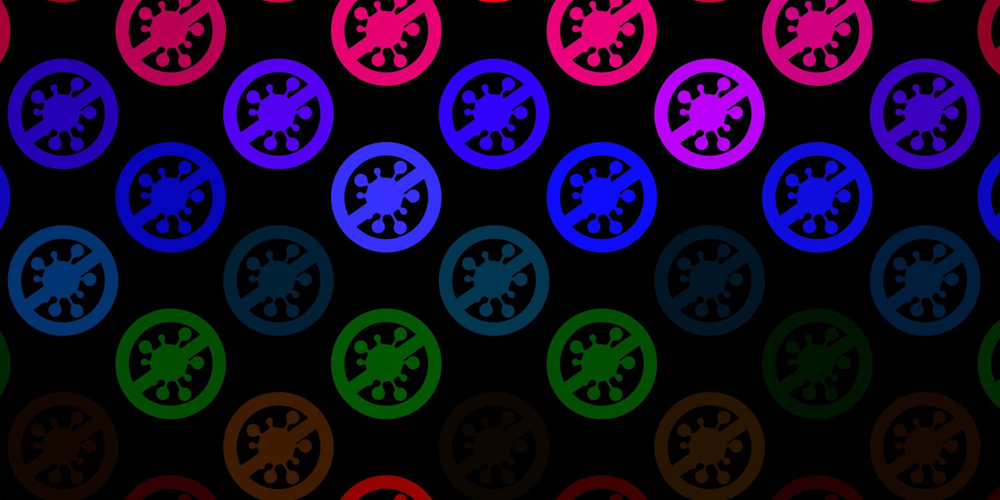 mörk flerfärgad vektorbakgrund med covid-19 symboler. vektor