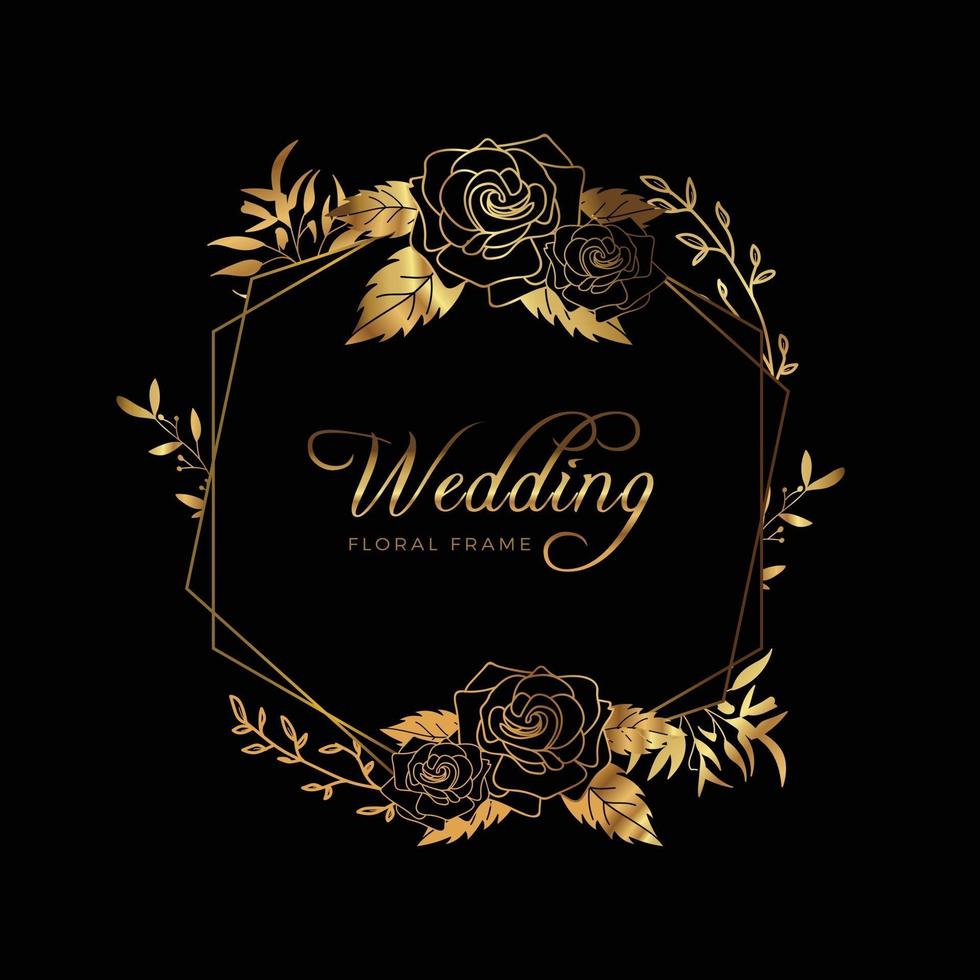 goldener Blumenrahmen Hochzeitstag Hintergrund vektor