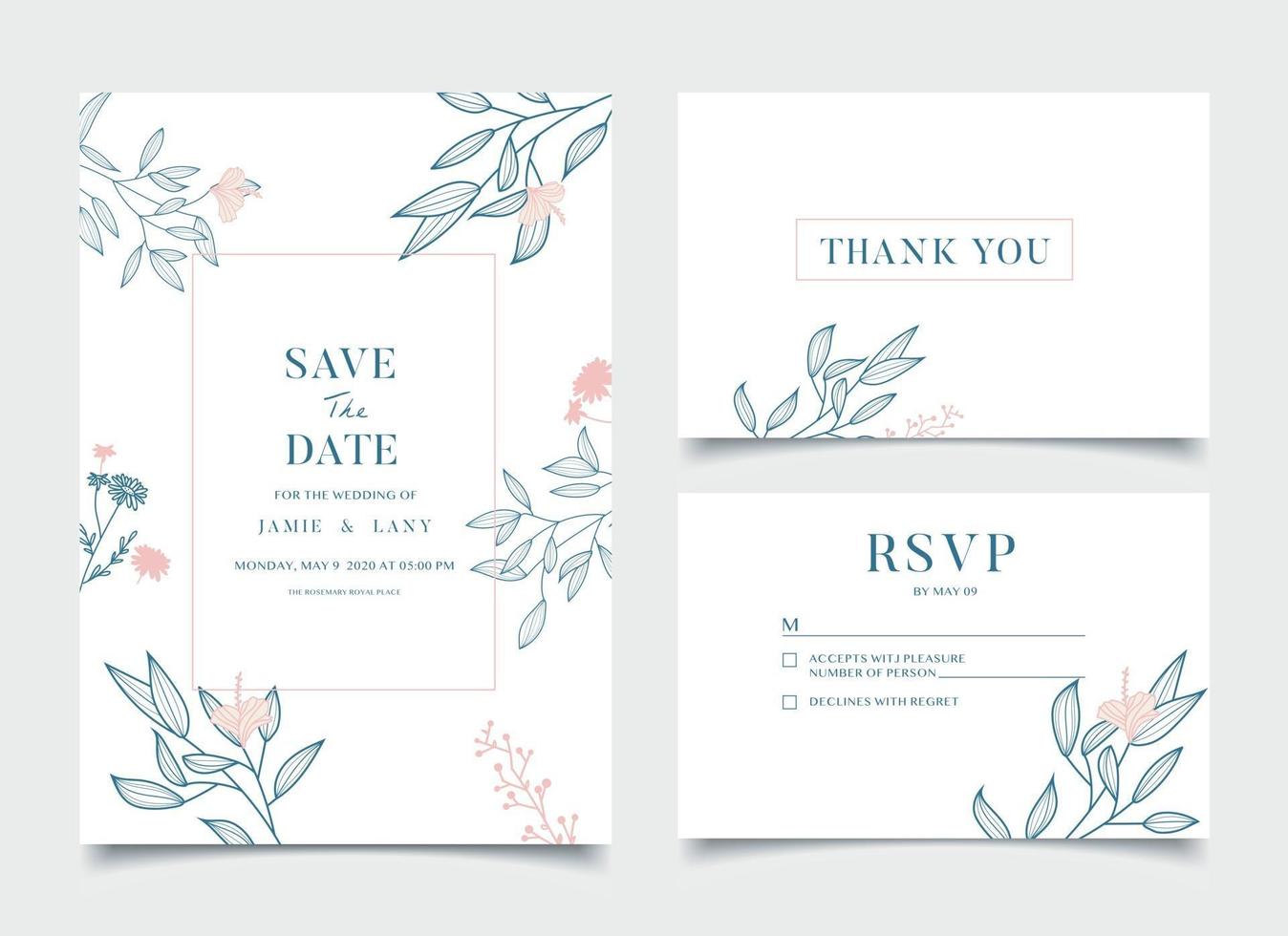 einfache Einladung zur Hochzeit mit Blumenfeier vektor